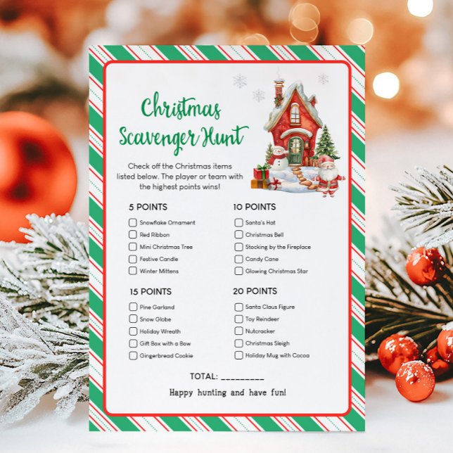 Tarjeta Festiva Holiday Christmas Party Scavenger Hunt Game (Christmas Party Games)