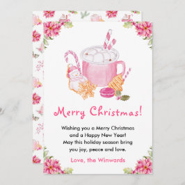 Tarjeta Festiva Holiday Cookies and Cocoa Pink Merry Christmas