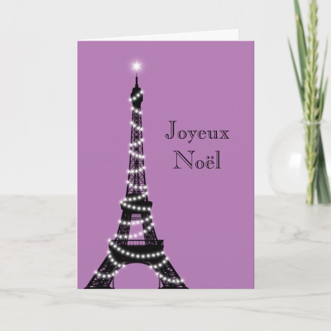 Tarjeta Festiva Holiday Eiffel Tower Card púrpura (Anverso)