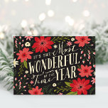 Tarjeta Festiva Holiday Floral Greeting Card<br><div class="desc">Elegant modern holiday greeting card features a whimsical typography design that says It's the Most Wonderful Time of the Year, surrounded by a colorful illustrated floral border. Click Customize It to add your own custom text and photos inside the card or leave blank to add a handwritten message for family...</div>