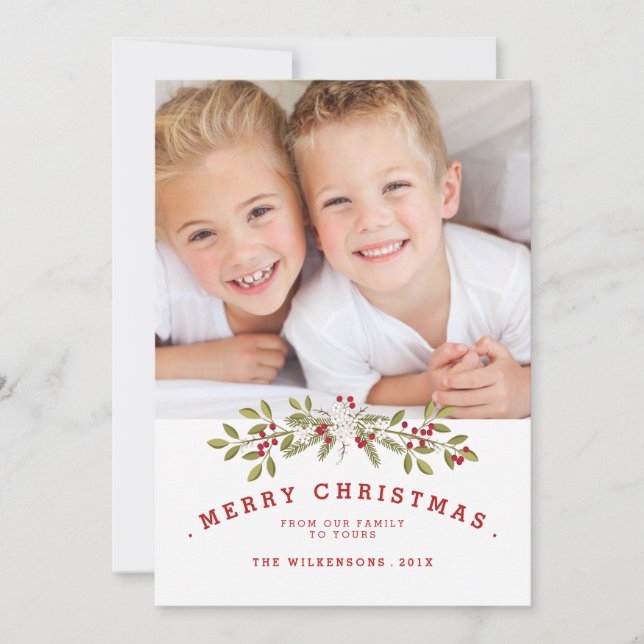 Tarjeta Festiva Holiday Garland Merry Christmas Two Photo Card (Anverso)