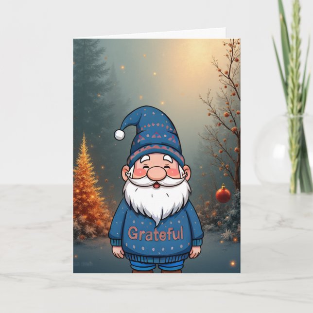 Tarjeta Festiva Holiday Gratitude Gnome (Anverso)