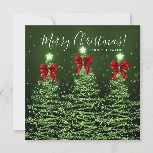 Tarjeta Festiva Holiday Green Christmas Trees Greeting Red  (Anverso)