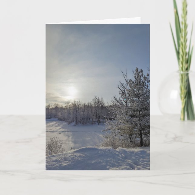 Tarjeta Festiva Holiday Greetings on a Snowy Morning (Anverso)