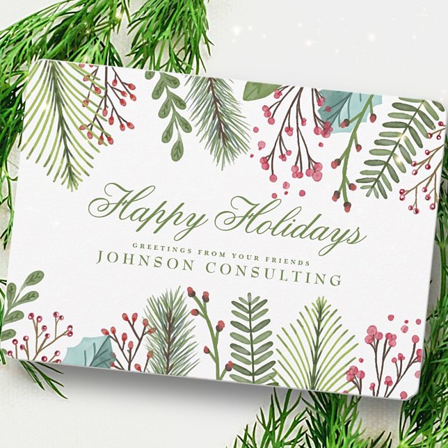 Tarjeta Festiva Holiday Greetings Watercolor Holly Foliage (Subido por el creador)