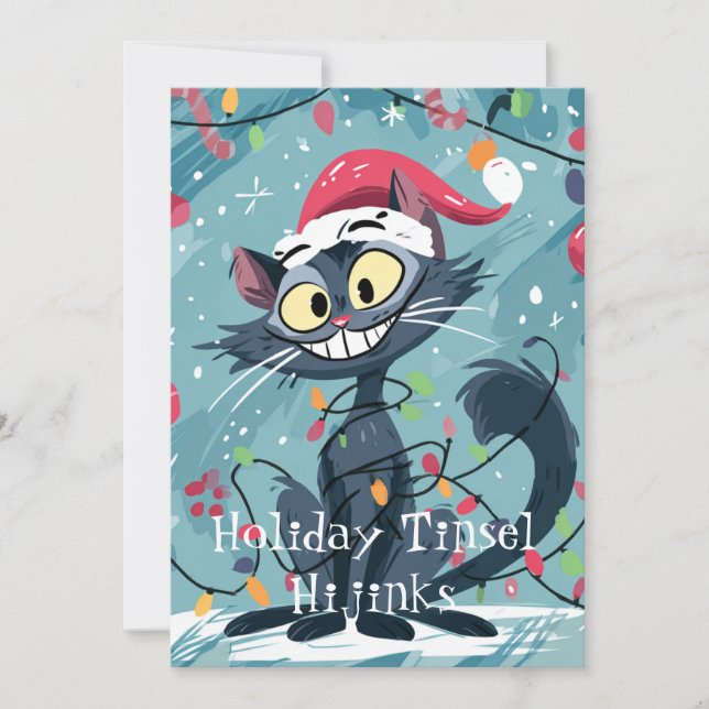 Tarjeta Festiva Holiday Hijinks Cat Edition (Anverso)
