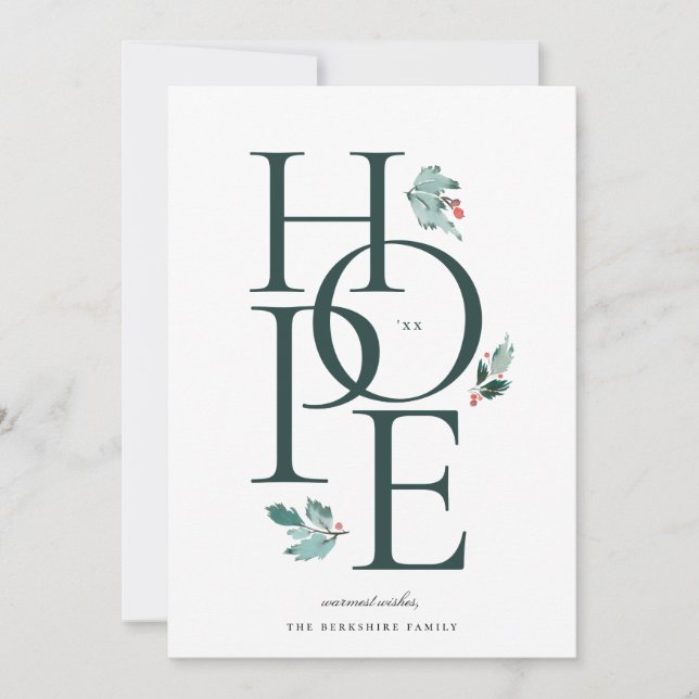 Tarjeta Festiva Holiday Hope Modern Botanical Berry (Anverso)
