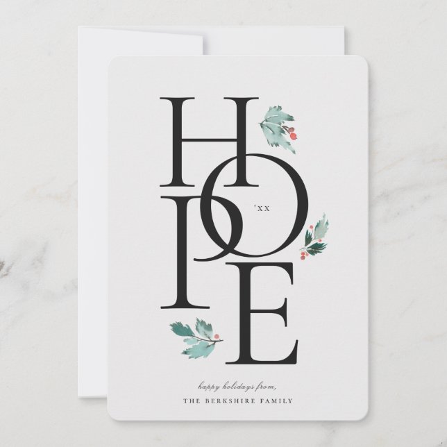 Tarjeta Festiva Holiday Hope Modern Botanical Berry (Anverso)