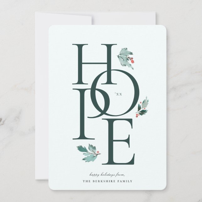 Tarjeta Festiva Holiday Hope Modern Botanical Berry (Anverso)