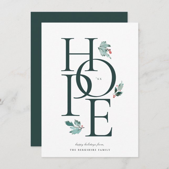 Tarjeta Festiva Holiday Hope Modern Botanical Berry (Anverso / Reverso)