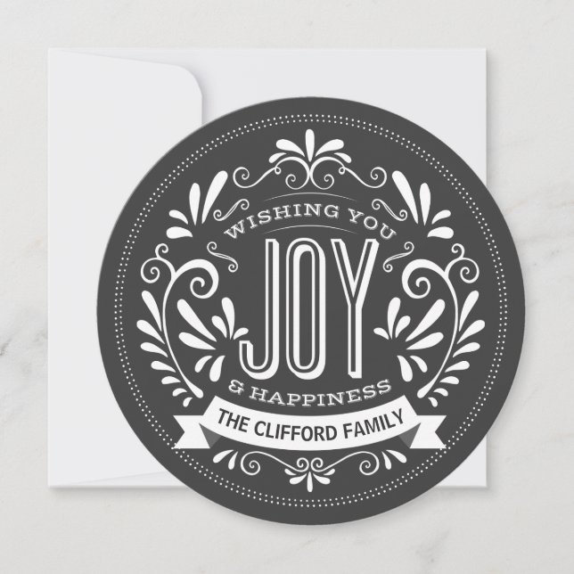 TARJETA FESTIVA HOLIDAY JOY CHALKBOARD ROUND FOTO GREETING (Anverso)