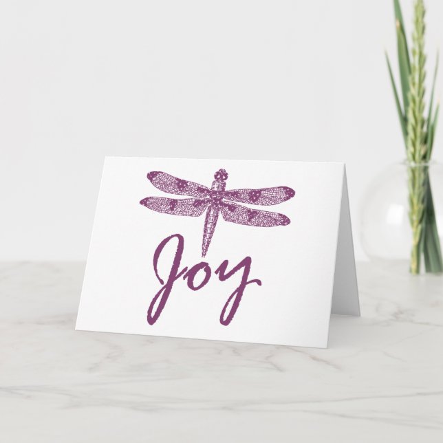 Tarjeta Festiva Holiday Joy Purple Dragonfly (Anverso)