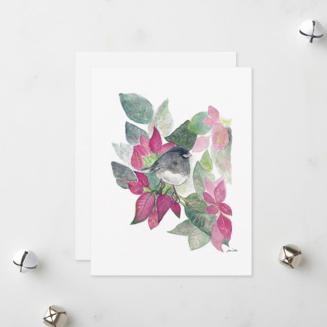 Tarjeta Festiva Holiday Junco Bird Art (Anverso/Reverso In Situ)