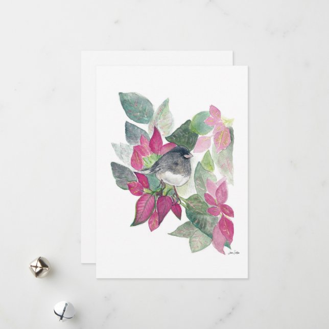 Tarjeta Festiva Holiday Junco Bird Art (Anverso/Reverso In Situ)