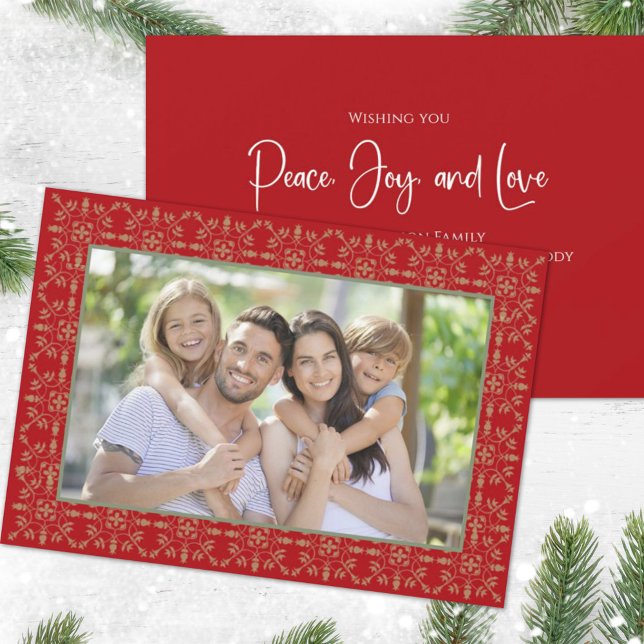 Tarjeta Festiva Holiday Peace Joy Love Red Snowflake 1 Foto (Subido por el creador)
