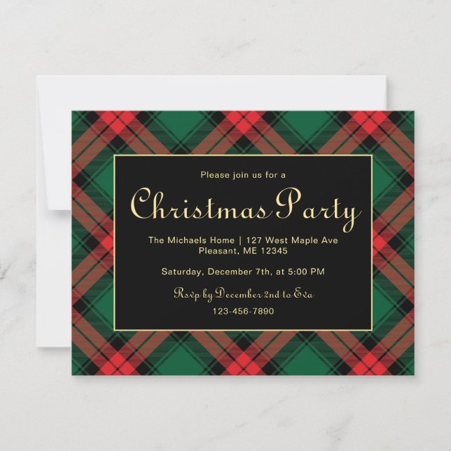 Tarjeta Festiva Holiday Plaid Border Christmas Party Invitation (Anverso)