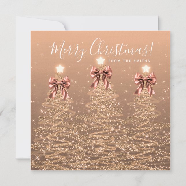 Tarjeta Festiva Holiday Rose Gold Christmas Trees Greeting  (Anverso)