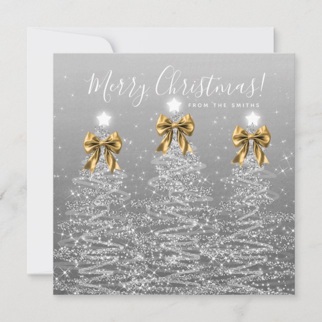 Tarjeta Festiva Holiday Silver Christmas Trees Greeting Gold  (Anverso)