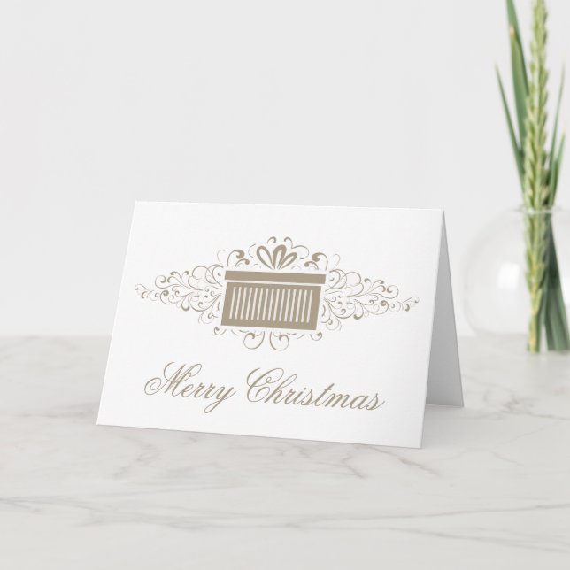 Tarjeta Festiva Holiday Swirls Present Navidades Card, Latte (Anverso)