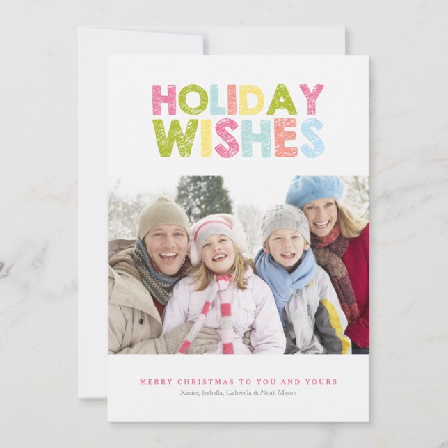 Tarjeta Festiva HOLIDAY WISHES | Colorida Marcha (Anverso)