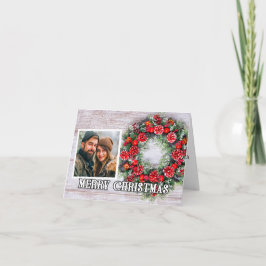 Tarjeta Festiva Holiday Wreath Photo Template Merry Christmas