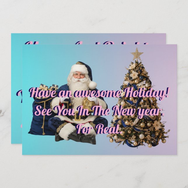 Tarjeta Festiva Holidays greeting with Tree And Santa claus (Anverso / Reverso)