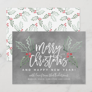 Tarjeta Festiva Hollies Navidades del guión del pincel de chaliquí