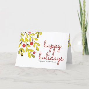 Tarjeta Festiva Holly acuarela Felices fiestas