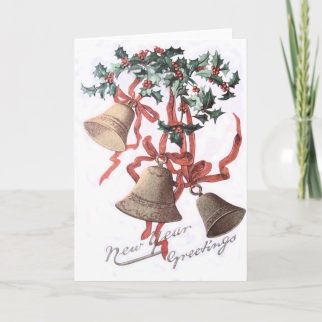 Tarjeta Festiva Holly Bell Red Ribbon (Anverso)