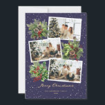 Tarjeta Festiva Holly Berries Collage de fotos Merry Christmas Car<br><div class="desc">Hermosa foto de la tarjeta navideña Merry con bayas,  bayas rojas,  conos de pino y ramas. Personalice fácilmente esta elegante tarjeta de vacaciones con sus fotos y texto.</div>