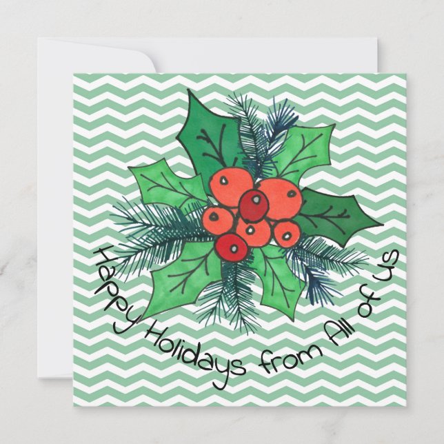 Tarjeta Festiva Holly Berries en Chevron (Anverso)
