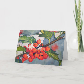 Tarjeta Festiva Holly Berries en la nieve