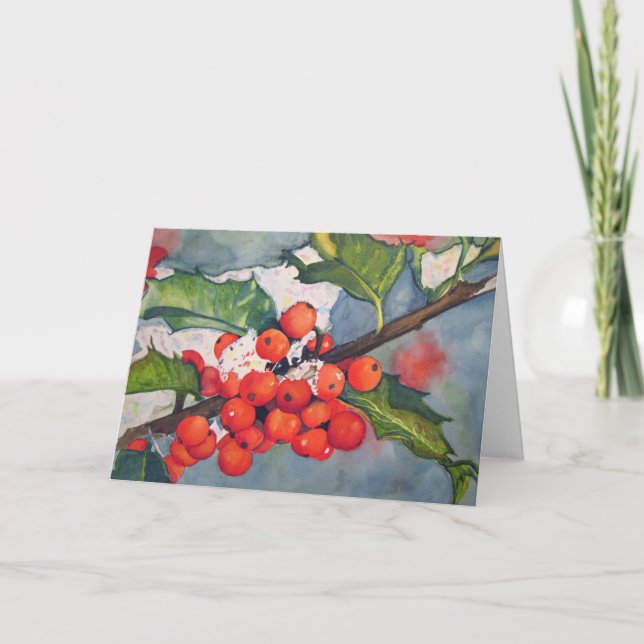 Tarjeta Festiva Holly Berries en la nieve (Anverso)