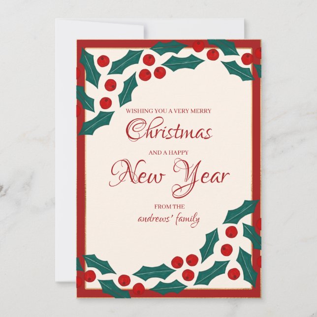 Tarjeta Festiva Holly Berries Ivy deja Fiesta de Navidades fronter (Anverso)