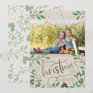 Tarjeta Festiva Holly Berries Merry Christmas Photo