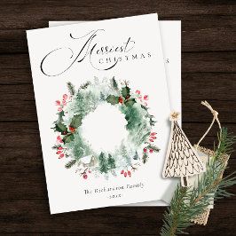 Tarjeta Festiva Holly Berries Navidades de nieve de pino