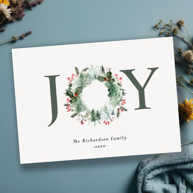 Tarjeta Festiva Holly Berries Pine Tree Joy Navidades Wreath (Subido por el creador)