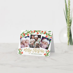 Tarjeta Festiva Holly Berry 4 Navidades de FOTO Holder Holder