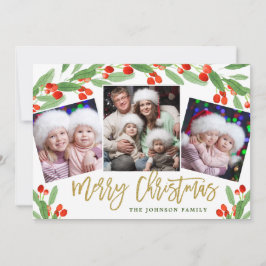 Tarjeta Festiva Holly Berry Branch 3 Navidades FOTOGRÁFICOS Saludo