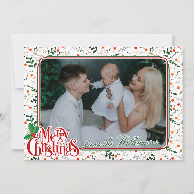 Tarjeta Festiva Holly Berry Branches Moderno Fotos navideñas de me (Anverso)