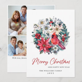 Tarjeta Festiva Holly Berry Cardinal Navidades 3 saludo FOTO