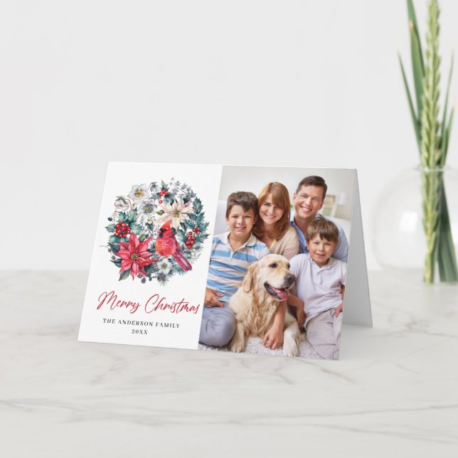 Tarjeta Festiva Holly Berry Cardinal Navidades Saludo Corporativo (Anverso)