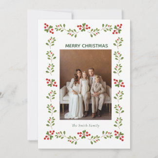 Tarjeta Festiva Holly Berry Christmas Photo Holiday card
