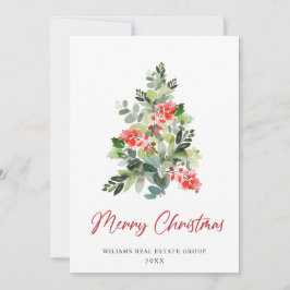 Tarjeta Festiva Holly Berry Christmas Tree Corporate Greeting
