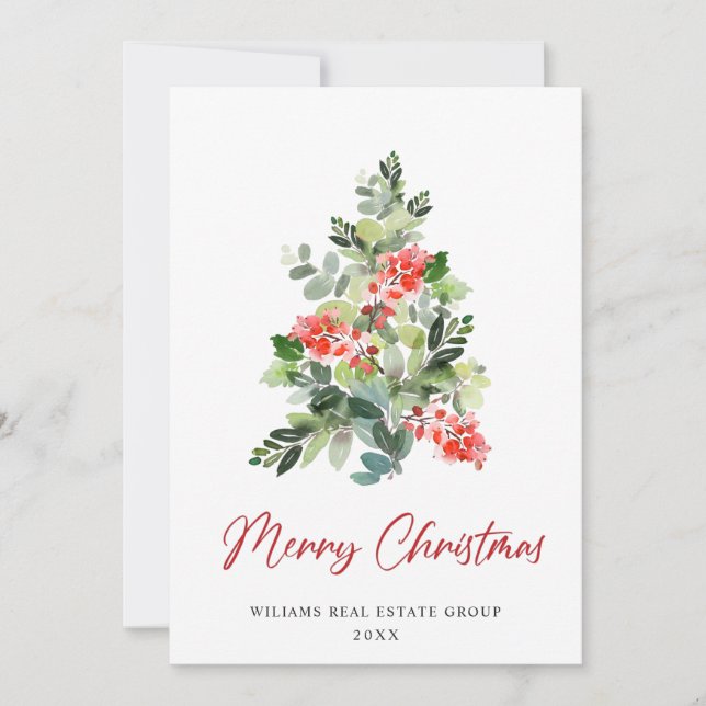 Tarjeta Festiva Holly Berry Christmas Tree Corporate Greeting (Anverso)