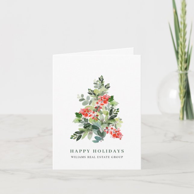 Tarjeta Festiva Holly Berry Christmas Tree Corporate Greeting (Anverso)