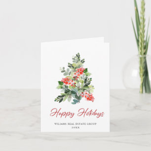 Tarjeta Festiva Holly Berry Christmas Tree Corporate Greeting