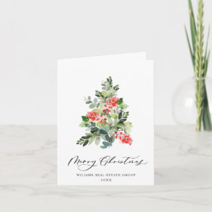 Tarjeta Festiva Holly Berry Christmas Tree Corporate Greeting