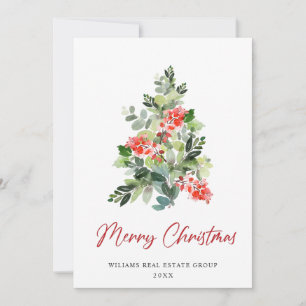 Tarjeta Festiva Holly Berry Christmas Tree Corporate Greeting