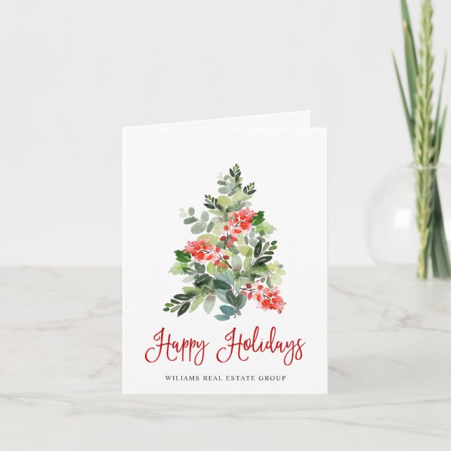 Tarjeta Festiva Holly Berry Christmas Tree Corporate Greeting (Anverso)